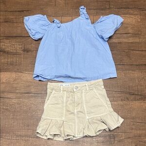 Zara Beige Skirt Blue Blouse